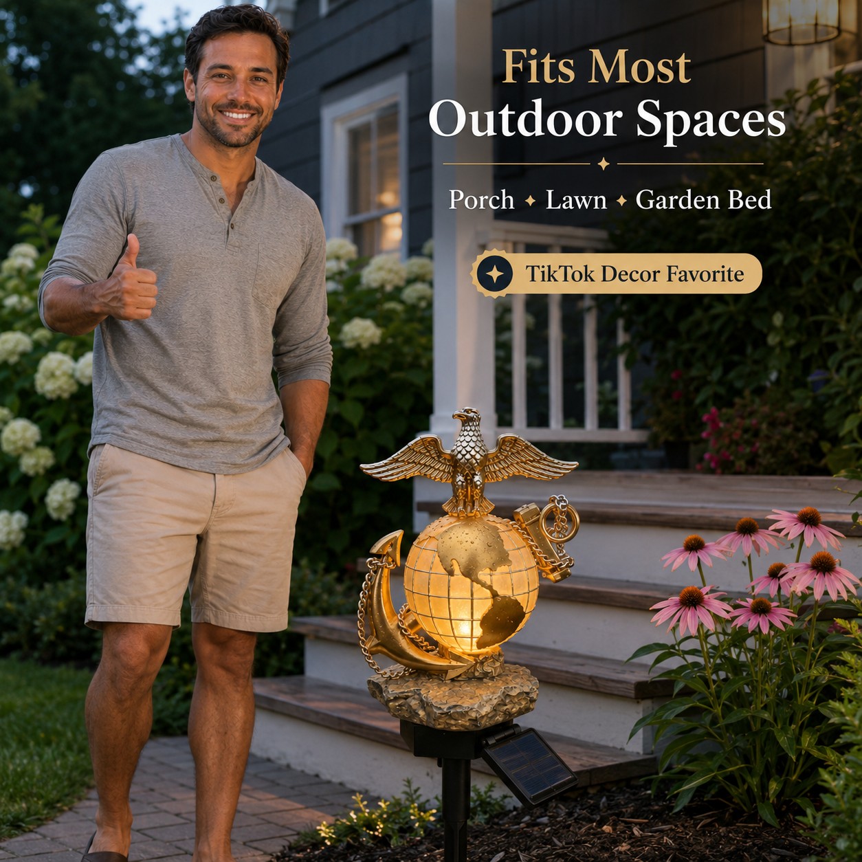 Eagle Globe Anchor Solar Garden Stake
