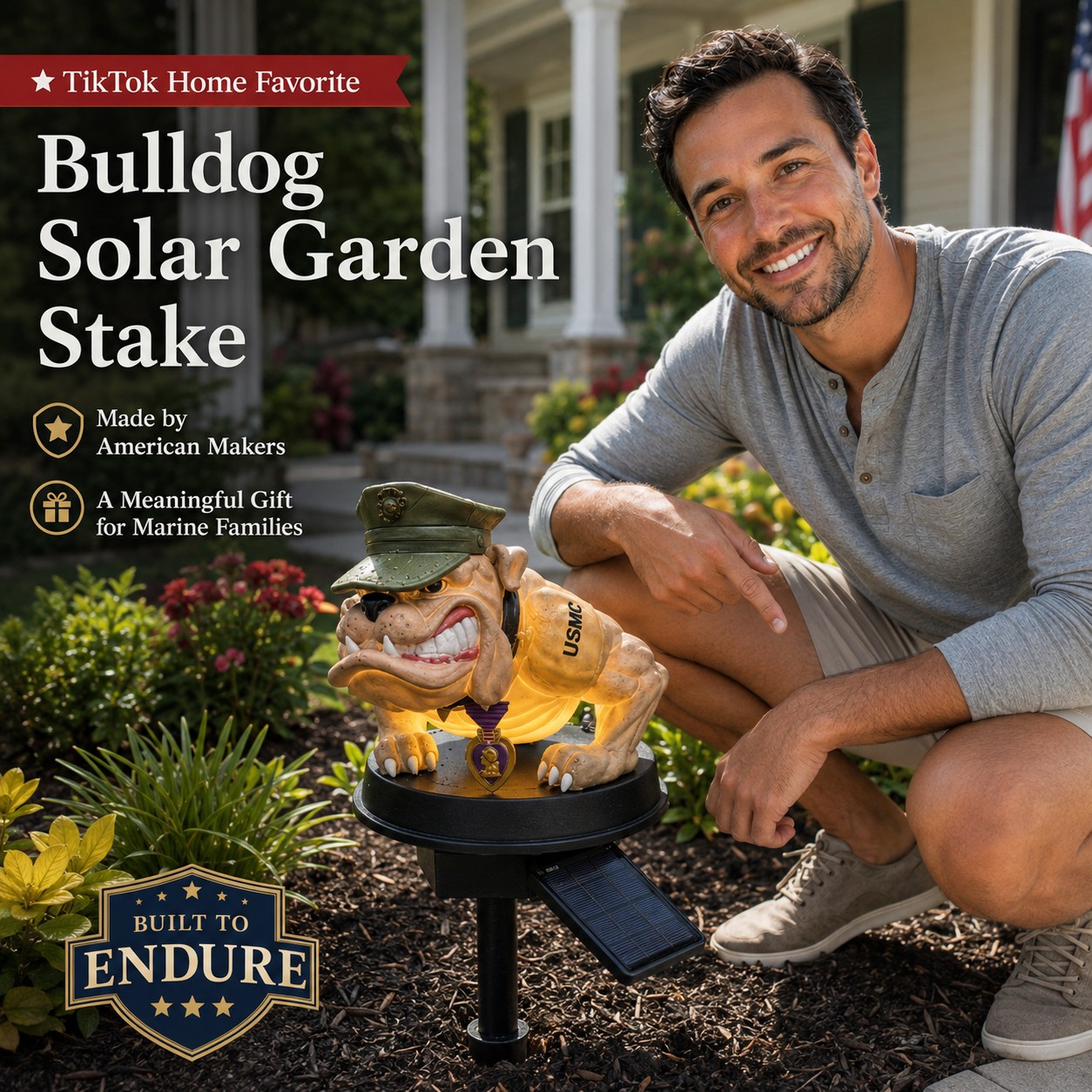 USMC Bulldog Solar Garden Stake