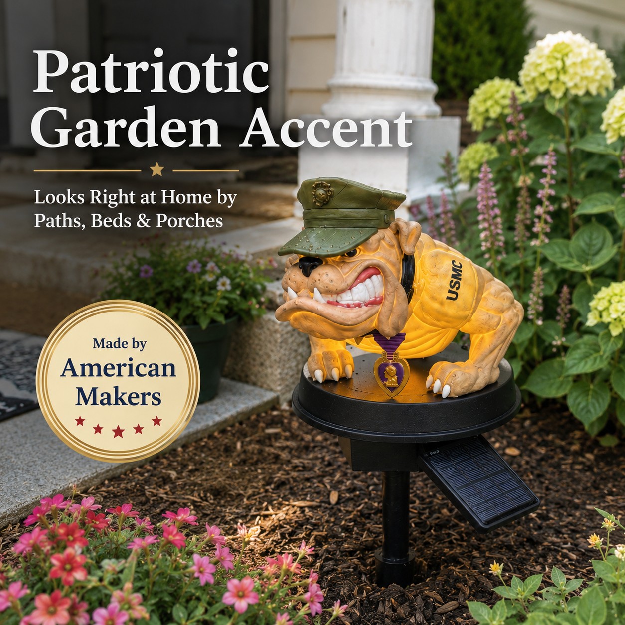 USMC Bulldog Solar Garden Stake