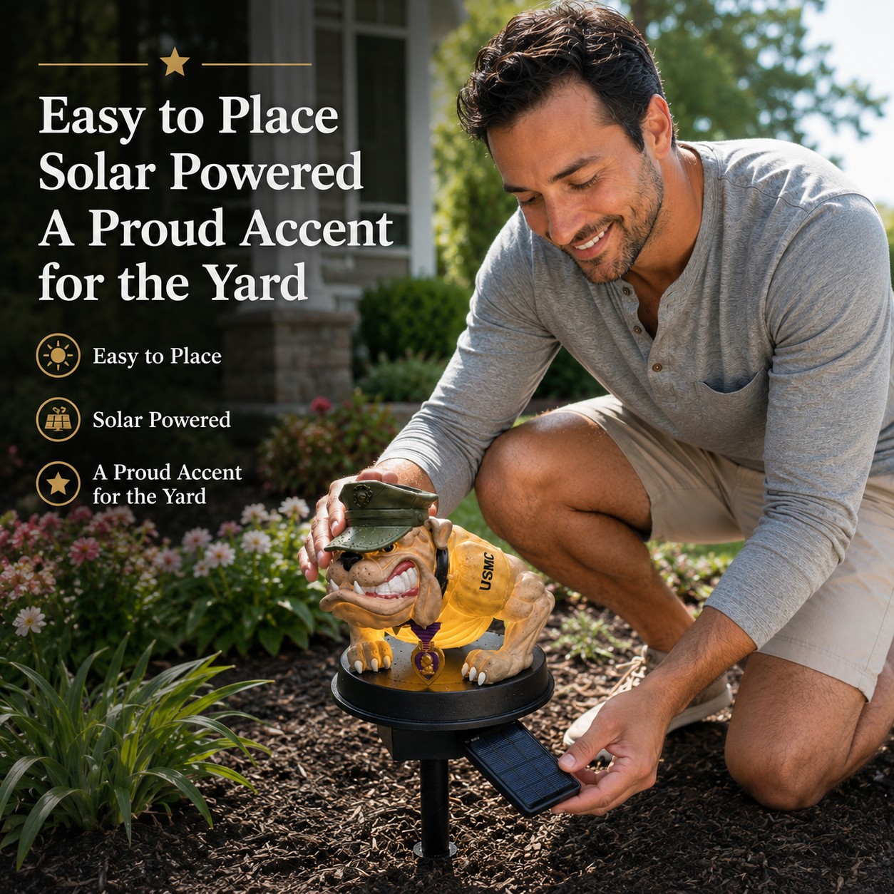 USMC Bulldog Solar Garden Stake