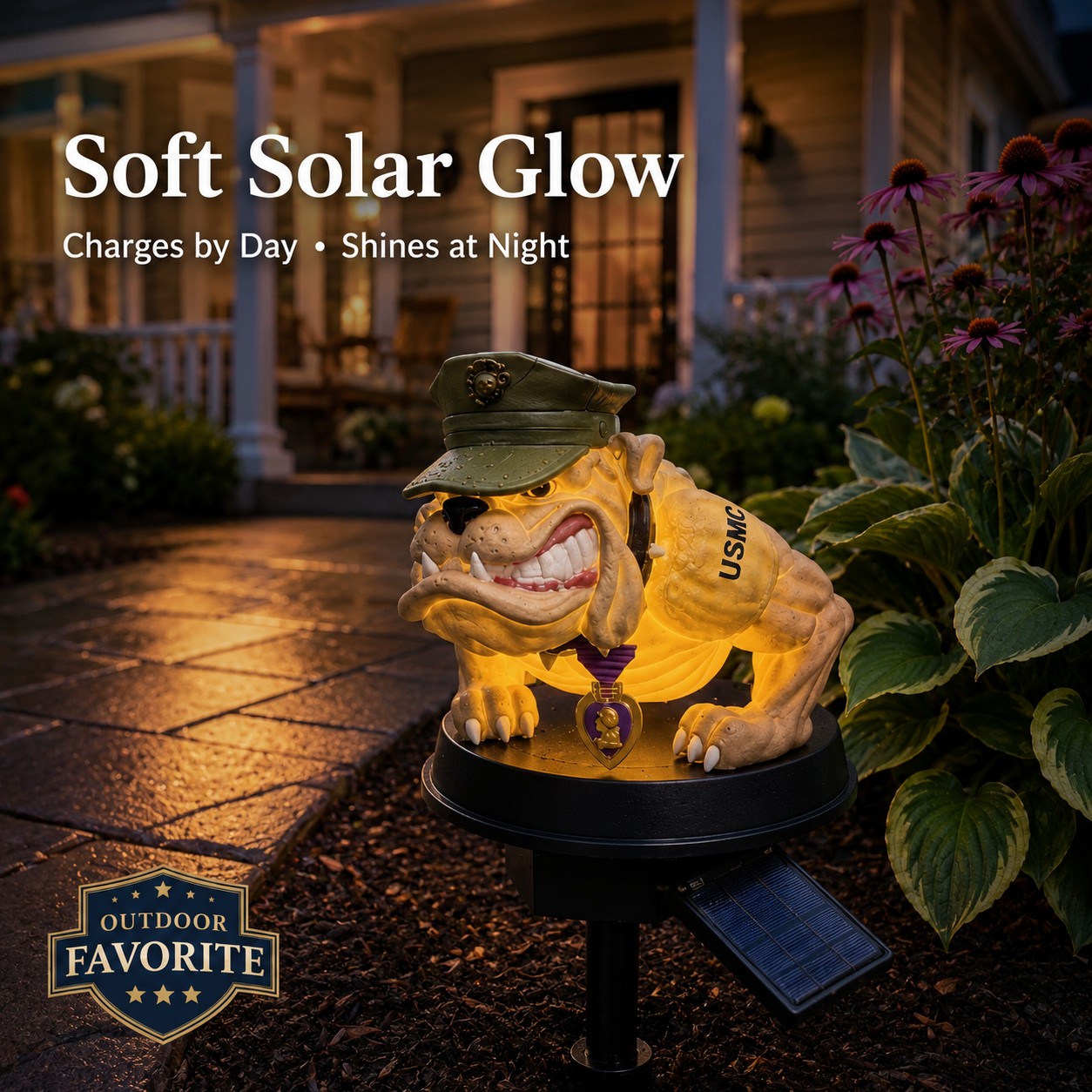 USMC Bulldog Solar Garden Stake
