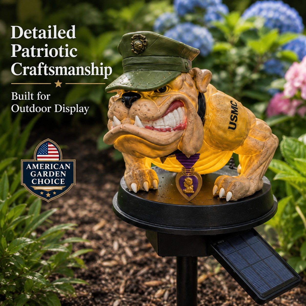 USMC Bulldog Solar Garden Stake