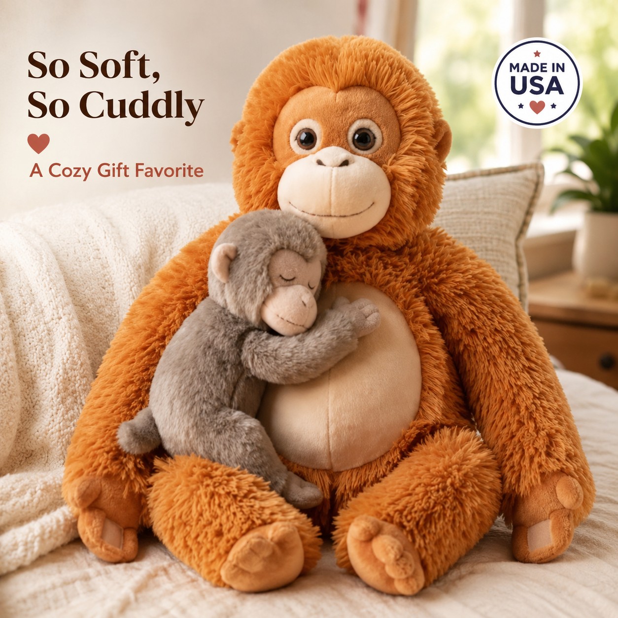 Punch Monkey & His Big Orange Friend Plush Set