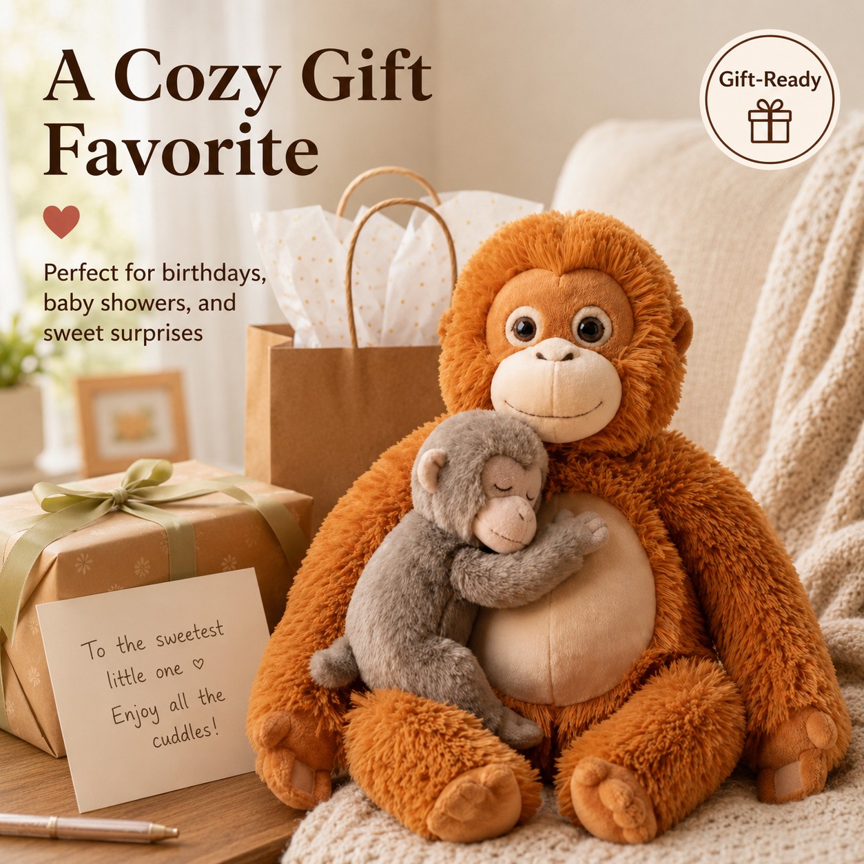 Punch Monkey & His Big Orange Friend Plush Set