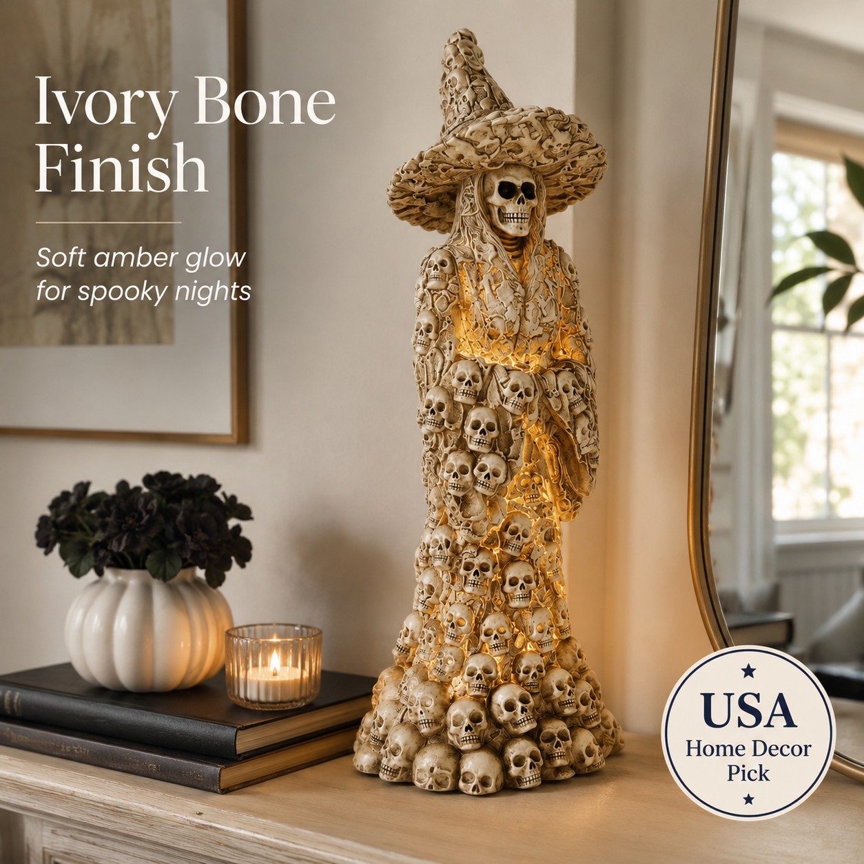 Skull Witch Lantern Statue