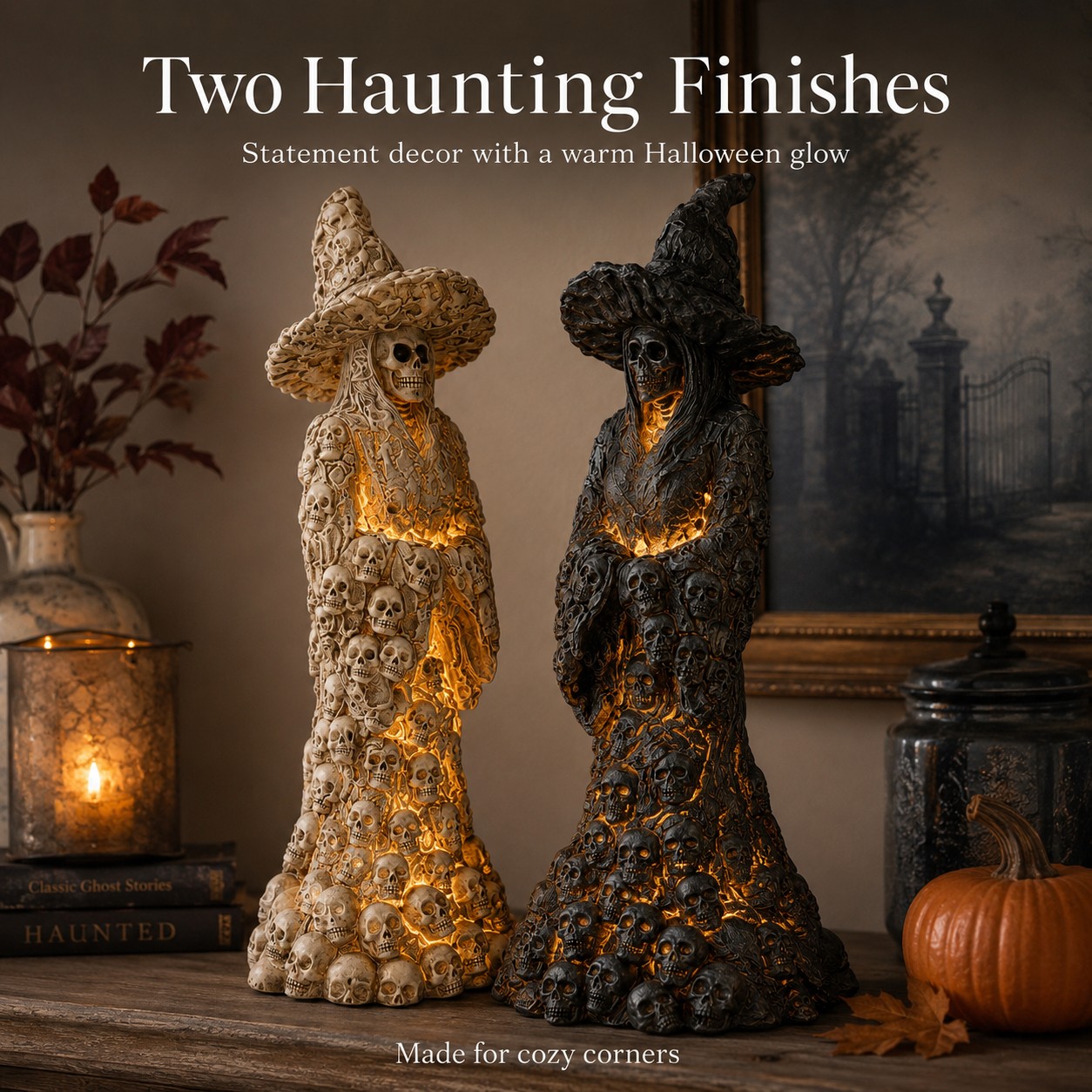 Skull Witch Lantern Statue