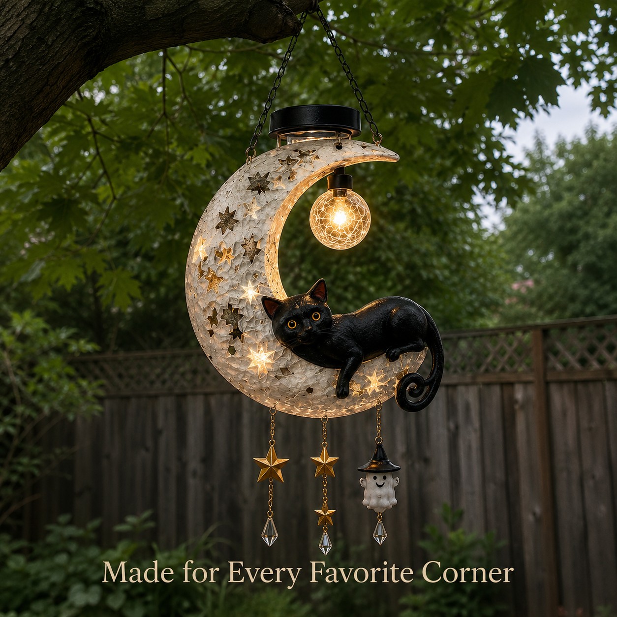 Moonwhisker™ Black Cat Crescent Hanging Light