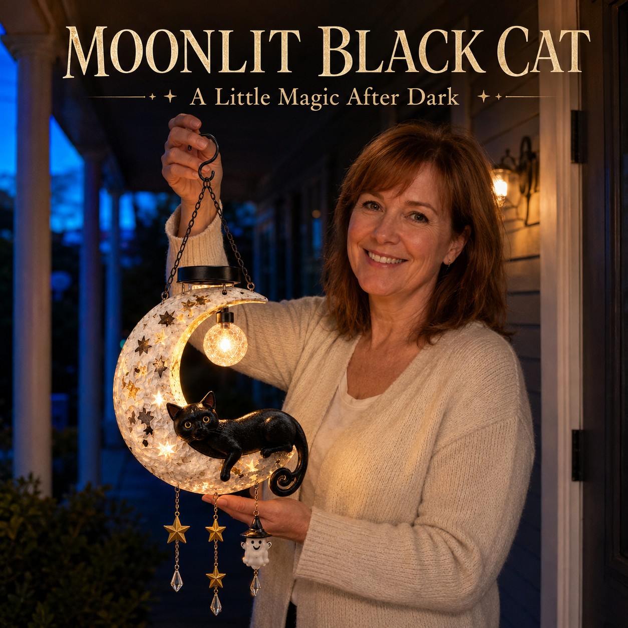 Moonwhisker™ Black Cat Crescent Hanging Light