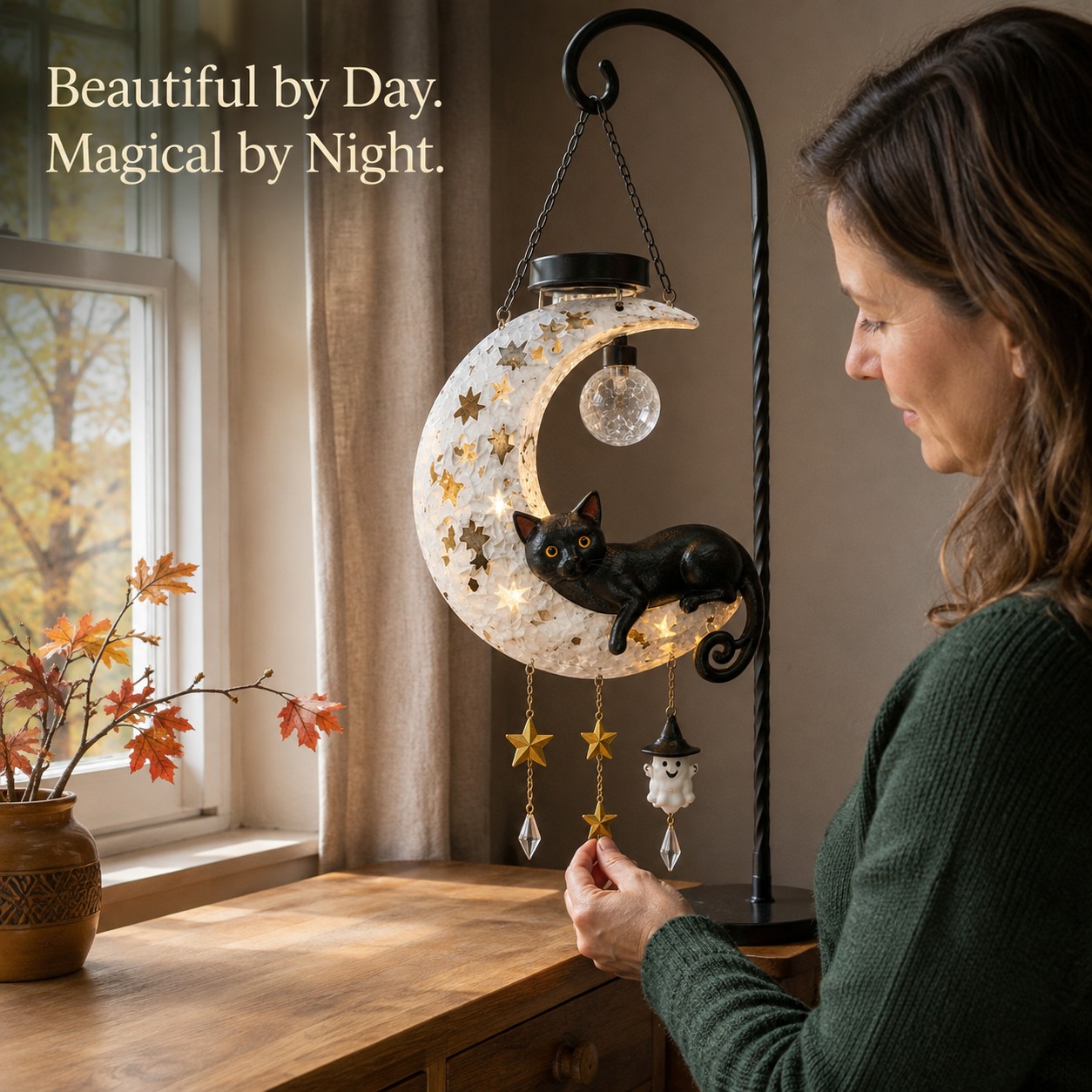Moonwhisker™ Black Cat Crescent Hanging Light