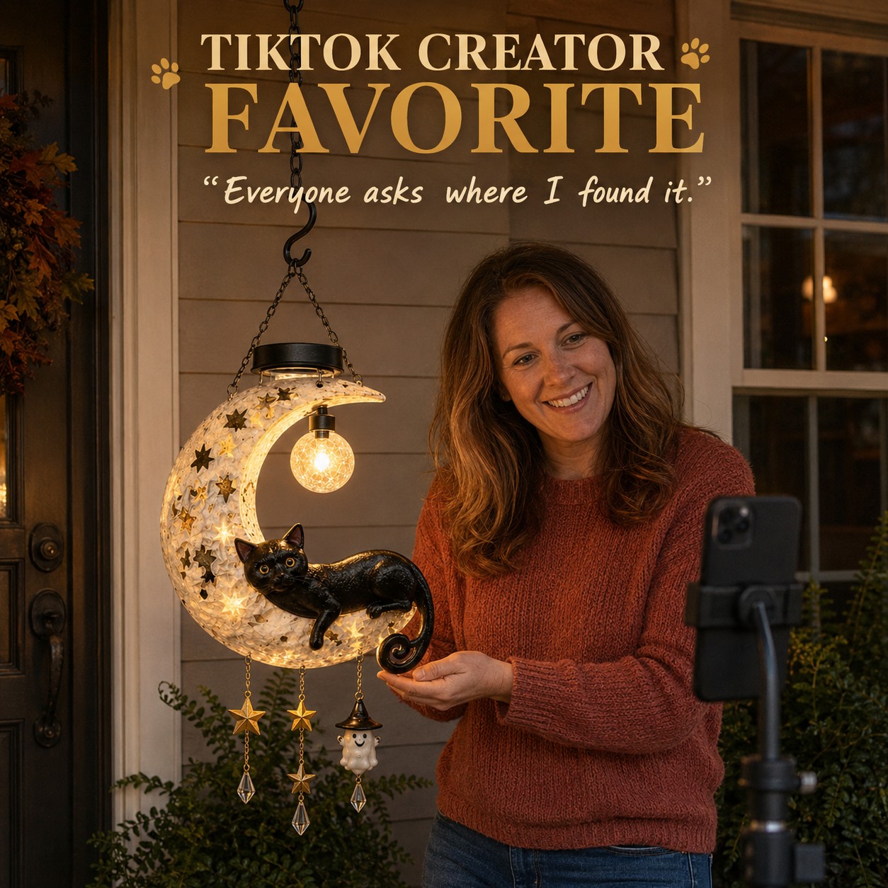 Moonwhisker™ Black Cat Crescent Hanging Light