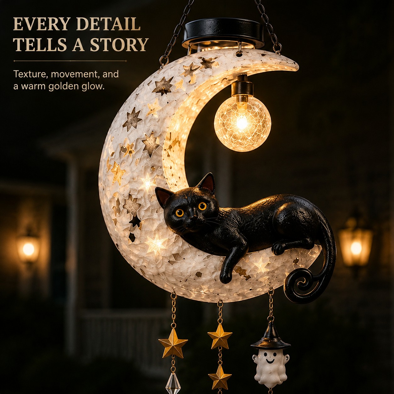 Moonwhisker™ Black Cat Crescent Hanging Light