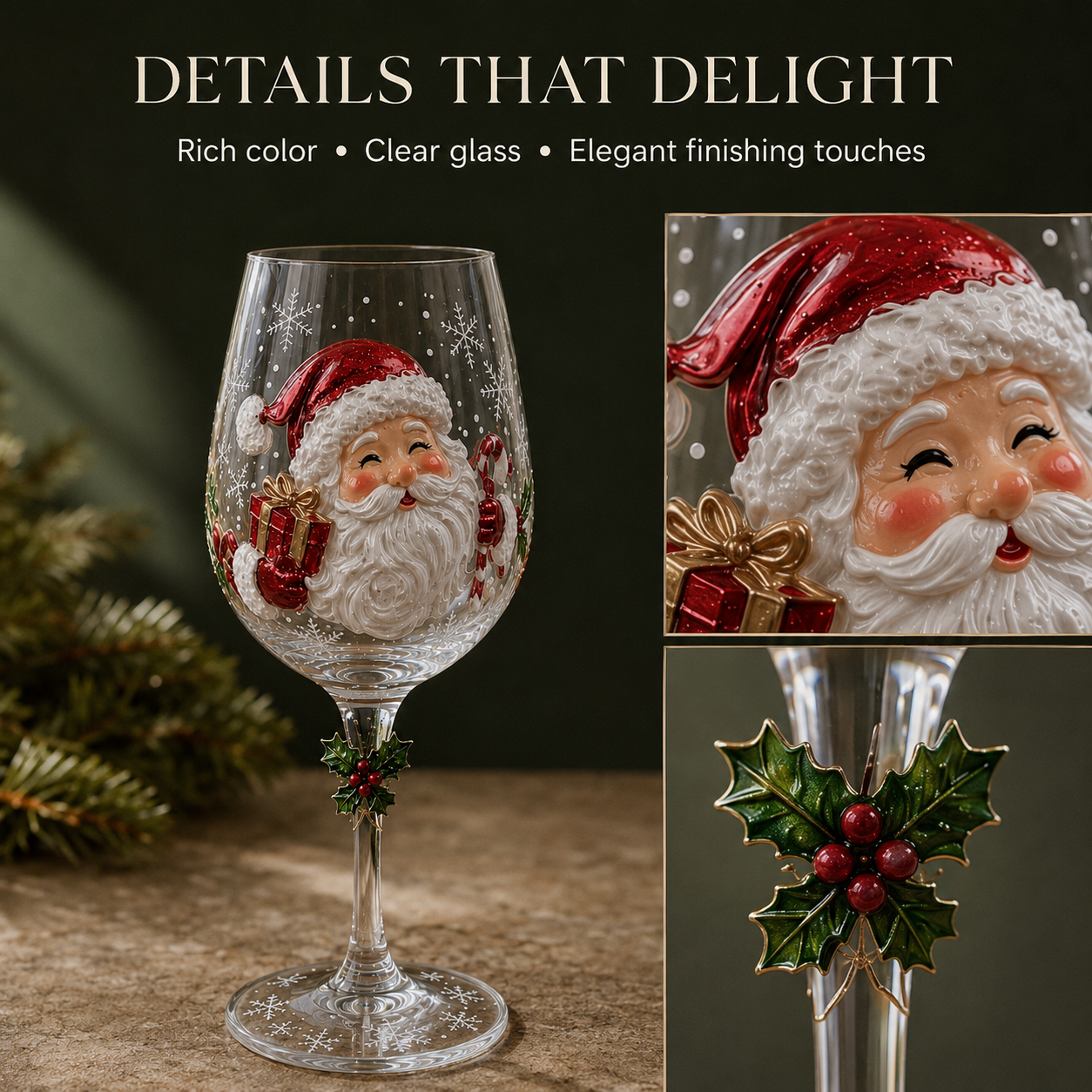 Christmas wine glass detail