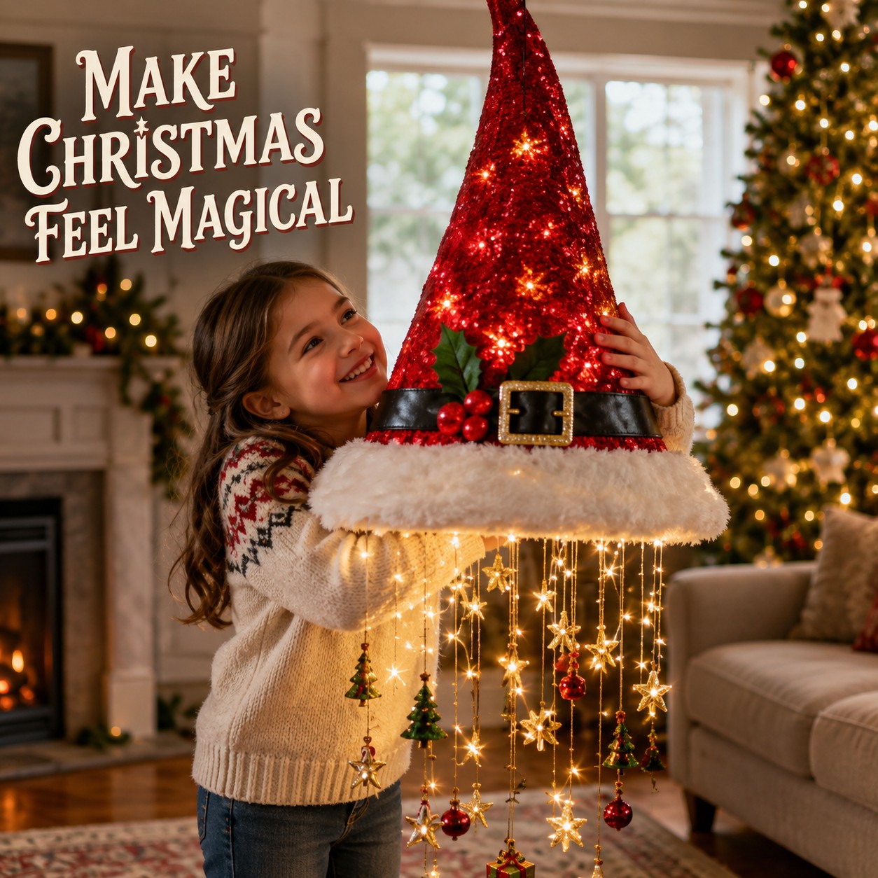 【🔥Free Shipping Only Today!】🎅 Lighted Santa Hat Hanging Chandelier 