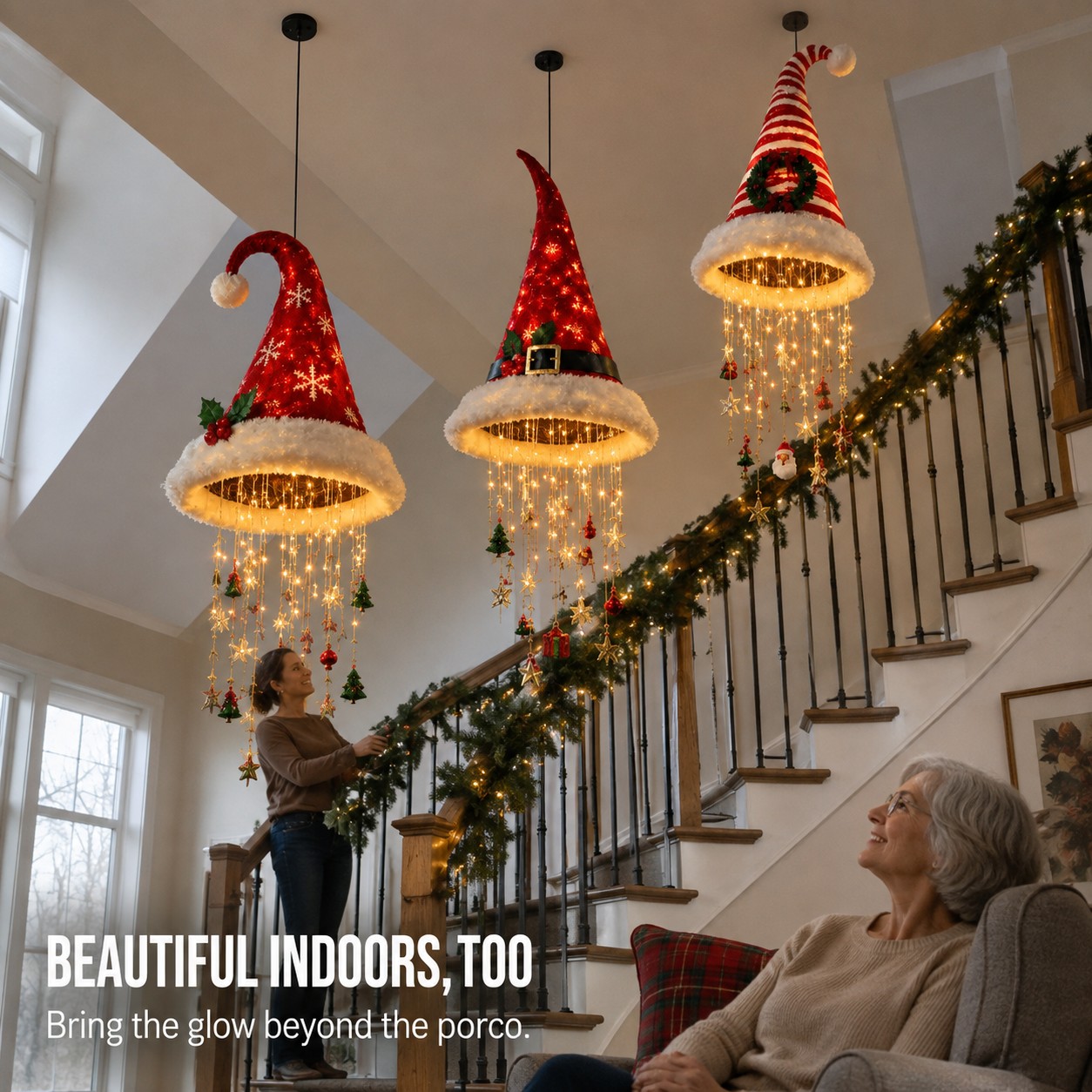 【🔥Free Shipping Only Today!】🎅 Lighted Santa Hat Hanging Chandelier 