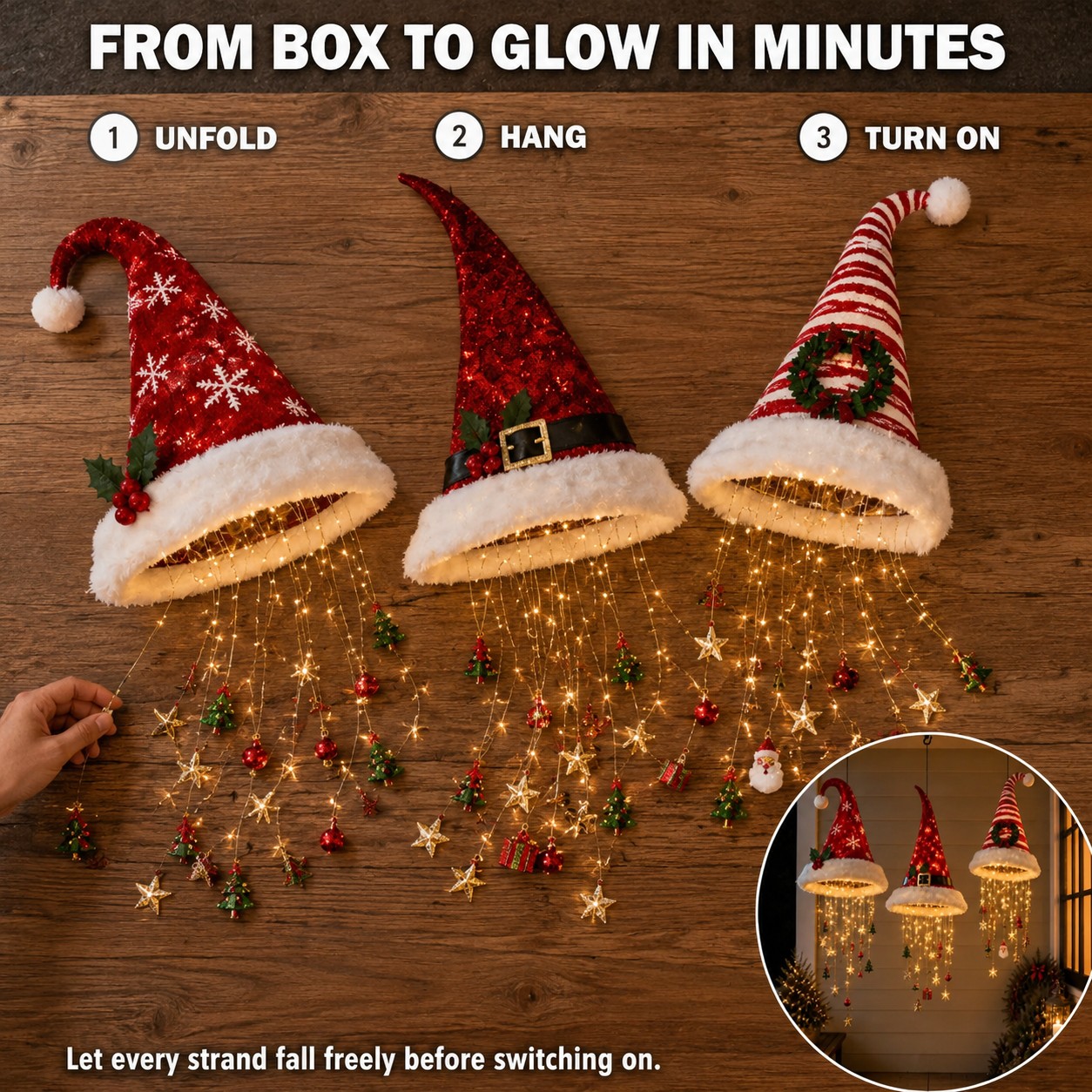【🔥Free Shipping Only Today!】🎅 Lighted Santa Hat Hanging Chandelier 