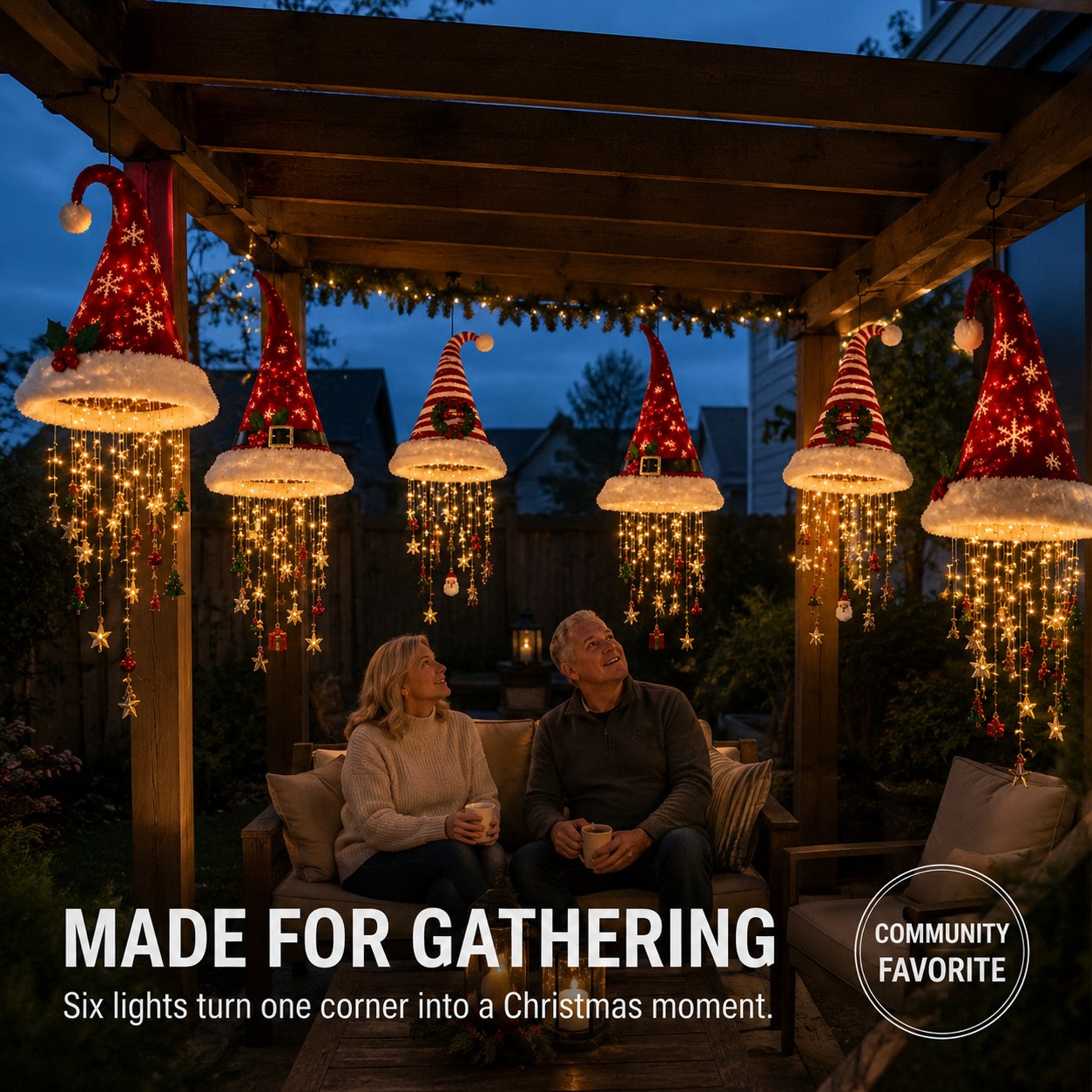 【🔥Free Shipping Only Today!】🎅 Lighted Santa Hat Hanging Chandelier 