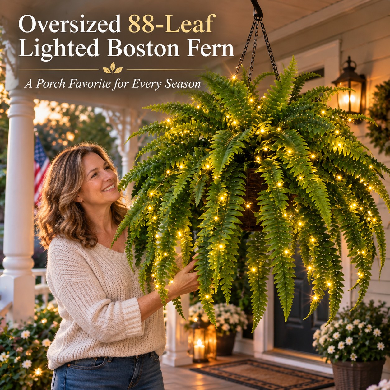 Oversized 88-Leaf Lighted Boston Fern