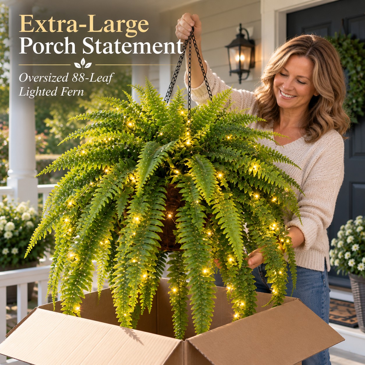 Oversized 88-Leaf Lighted Boston Fern