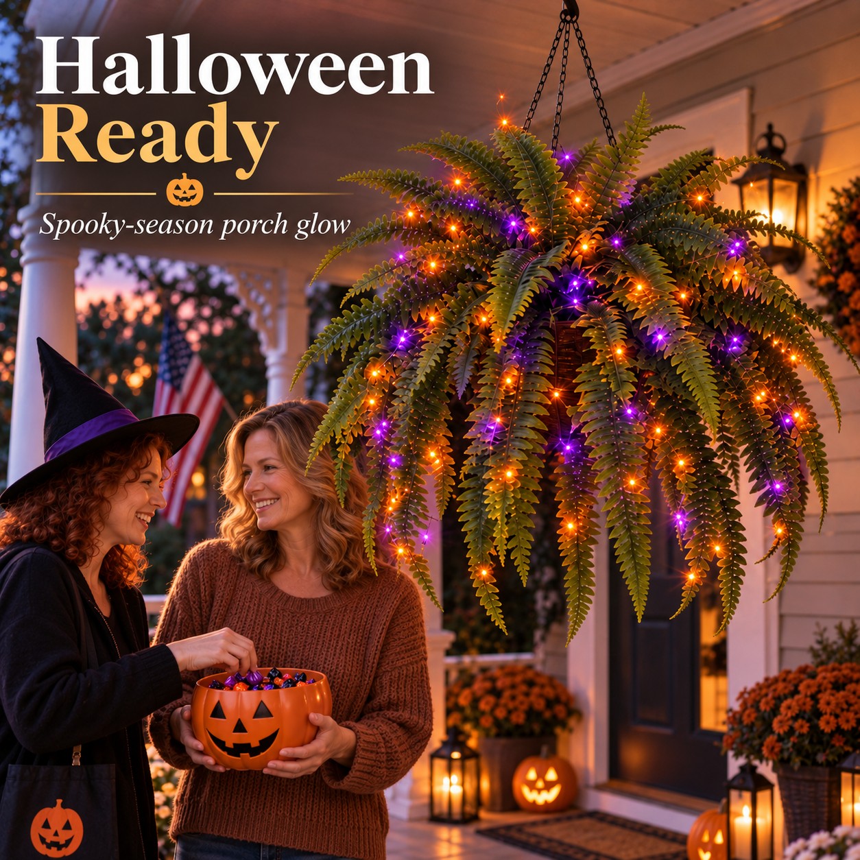 Oversized 88-Leaf Lighted Boston Fern