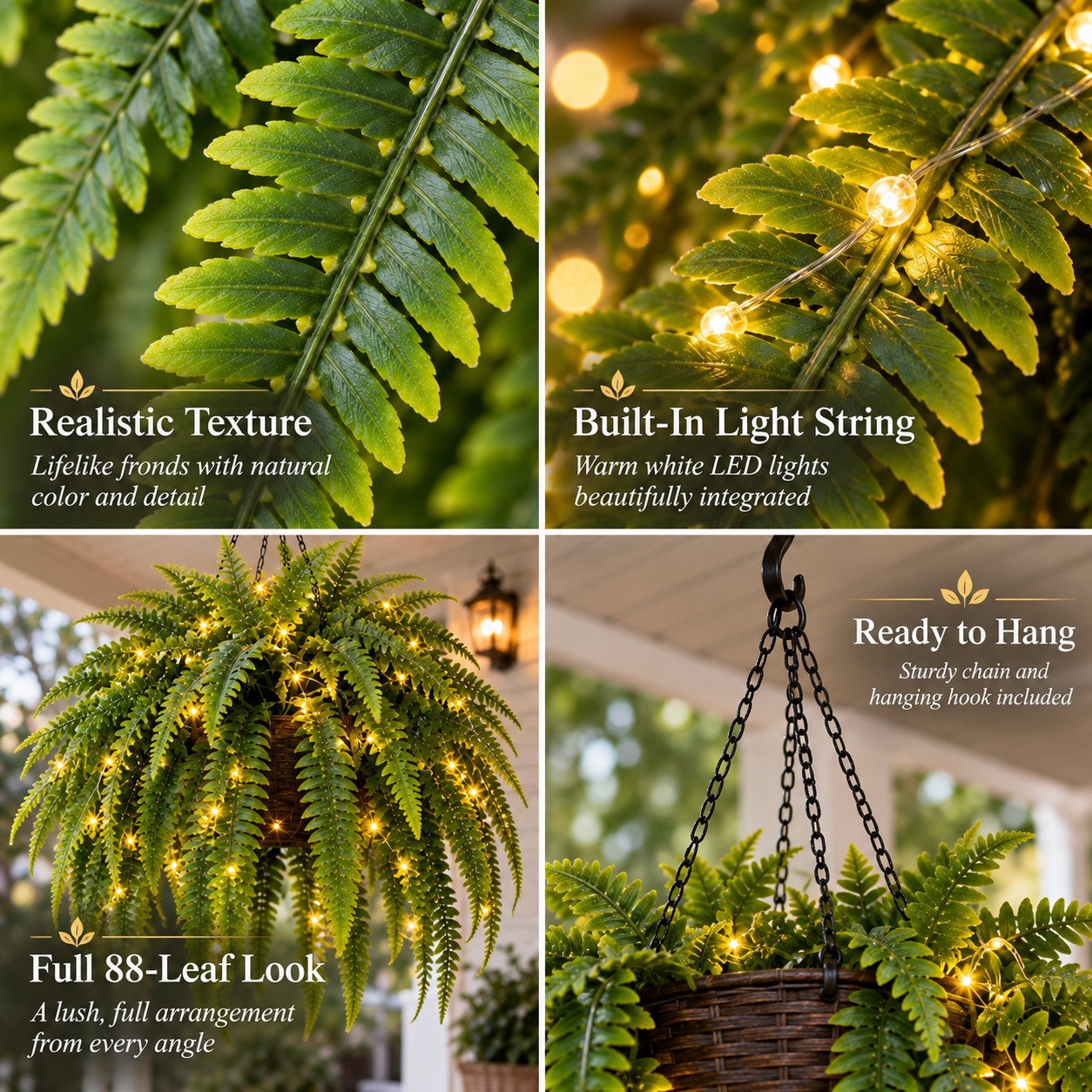 Oversized 88-Leaf Lighted Boston Fern