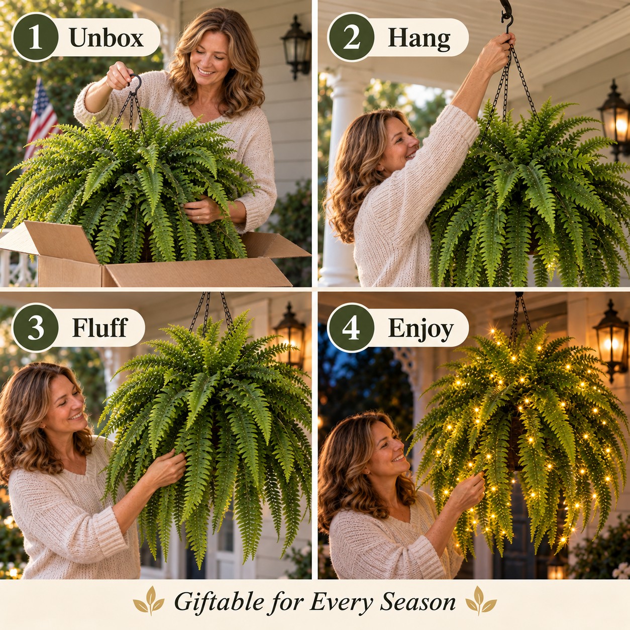 Oversized 88-Leaf Lighted Boston Fern