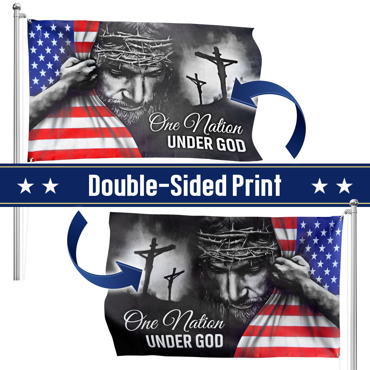 One Nation Under God Jesus Flag - Patriotic Grommet Flag Gift for Faithful Hearts & Home Decor