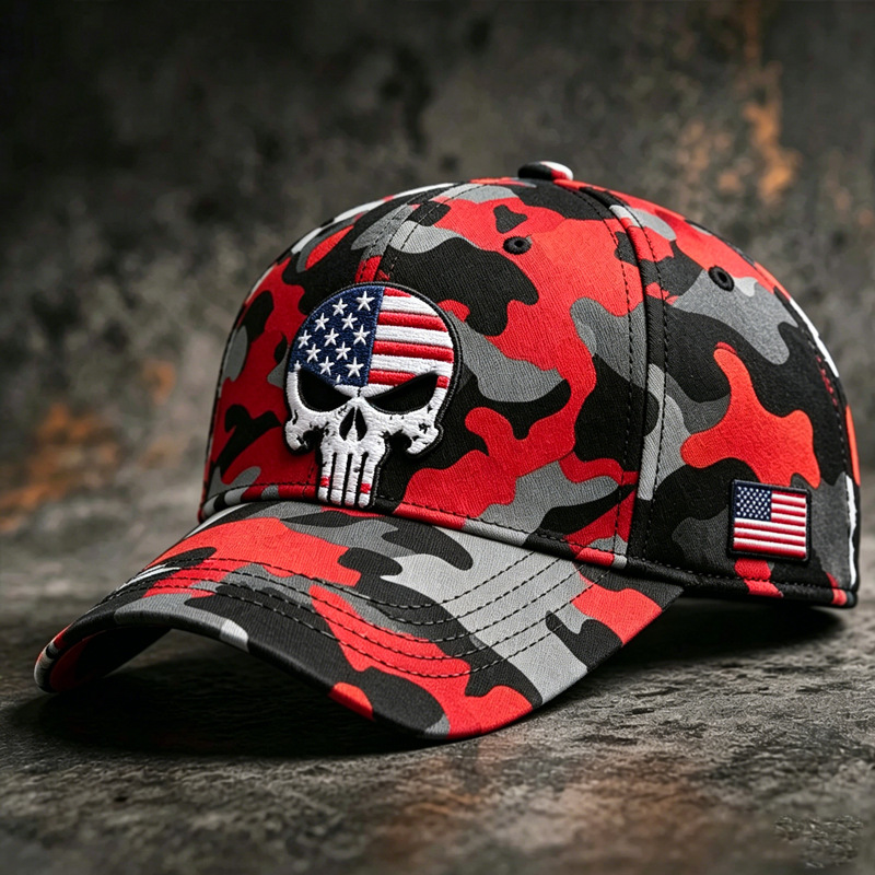 Patriotic Skull Camo Cap