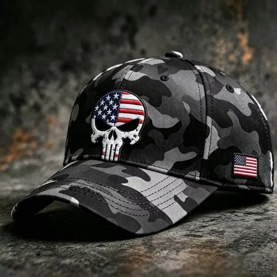 Patriotic Skull Camo Cap