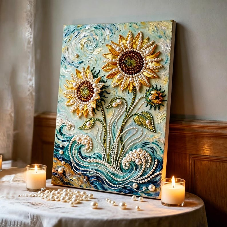 Upgrade Pearl Sunflower DIY Premium 5D Diamond Painting Kit Pearls painting Sparkling Special Shaped Diamond painting