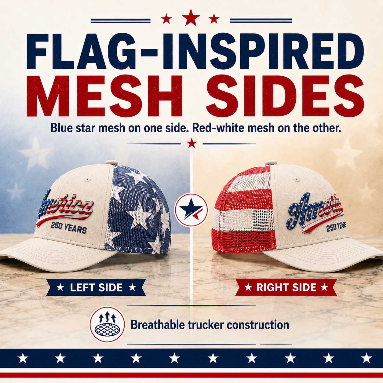America 250 Years Patriotic Trucker Hat