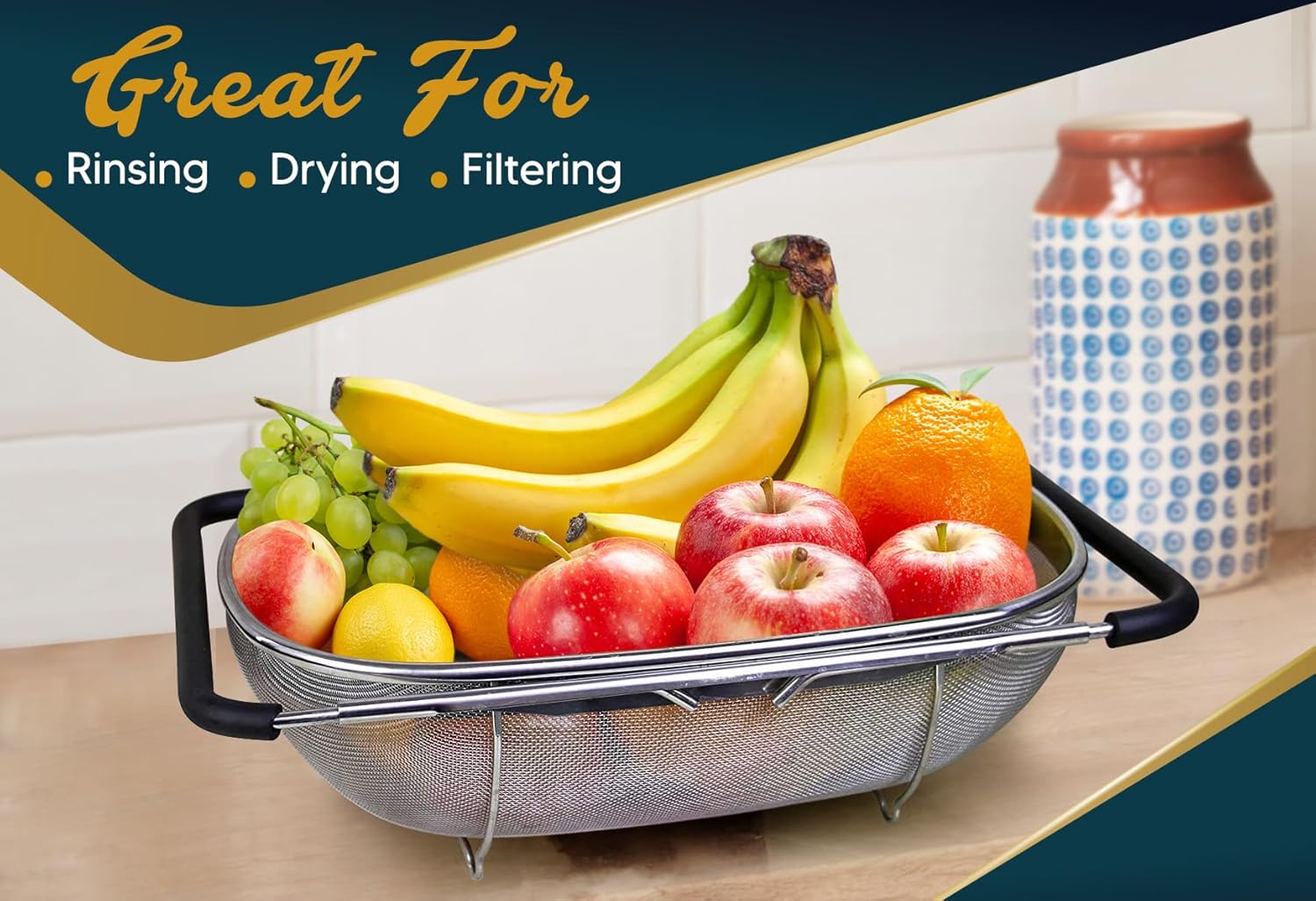 Expandable Oval Colander – Hands-Free Over the Sink Strainer !🍽️✨