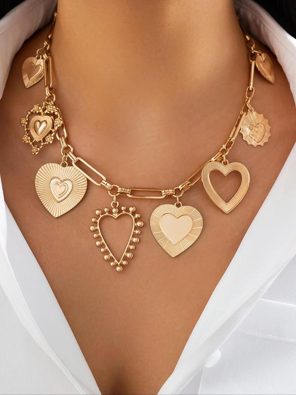Vintage Geometric Heart Pendant Necklace 