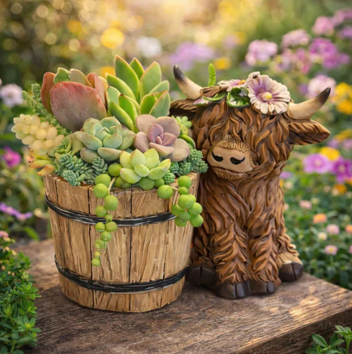 ❤️Mother's Day 49% OFF - Highland Cow Planter Rustic Garden Decor 🐄🌿