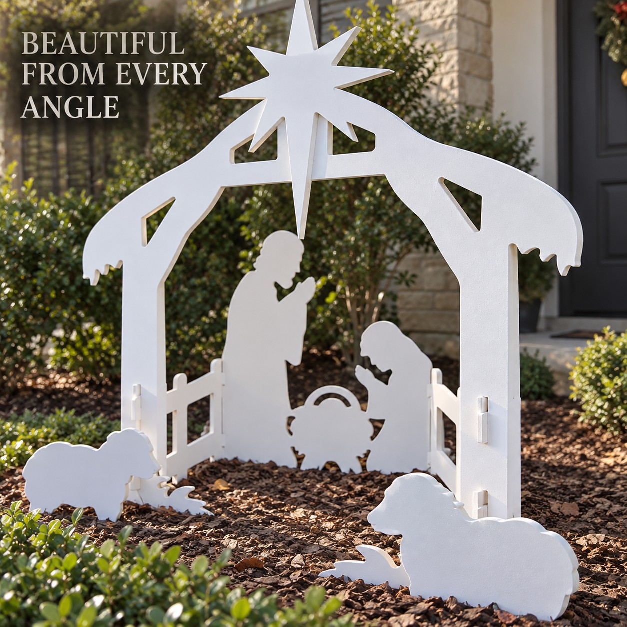 White Nativity Scene Yard Display