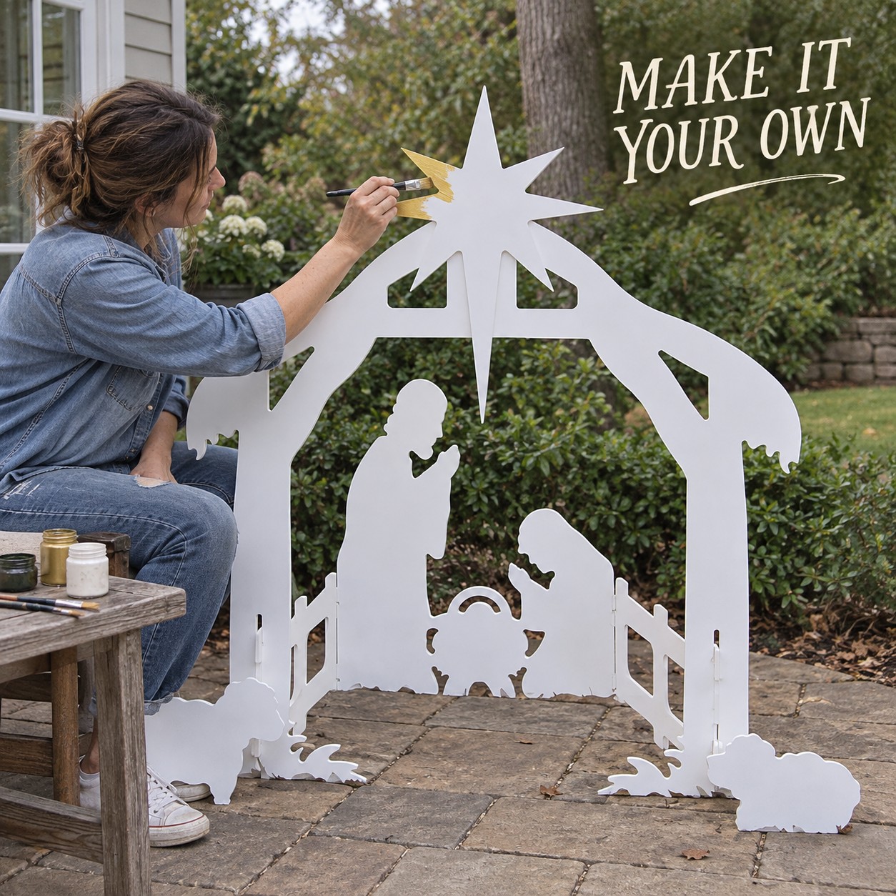White Nativity Scene Yard Display