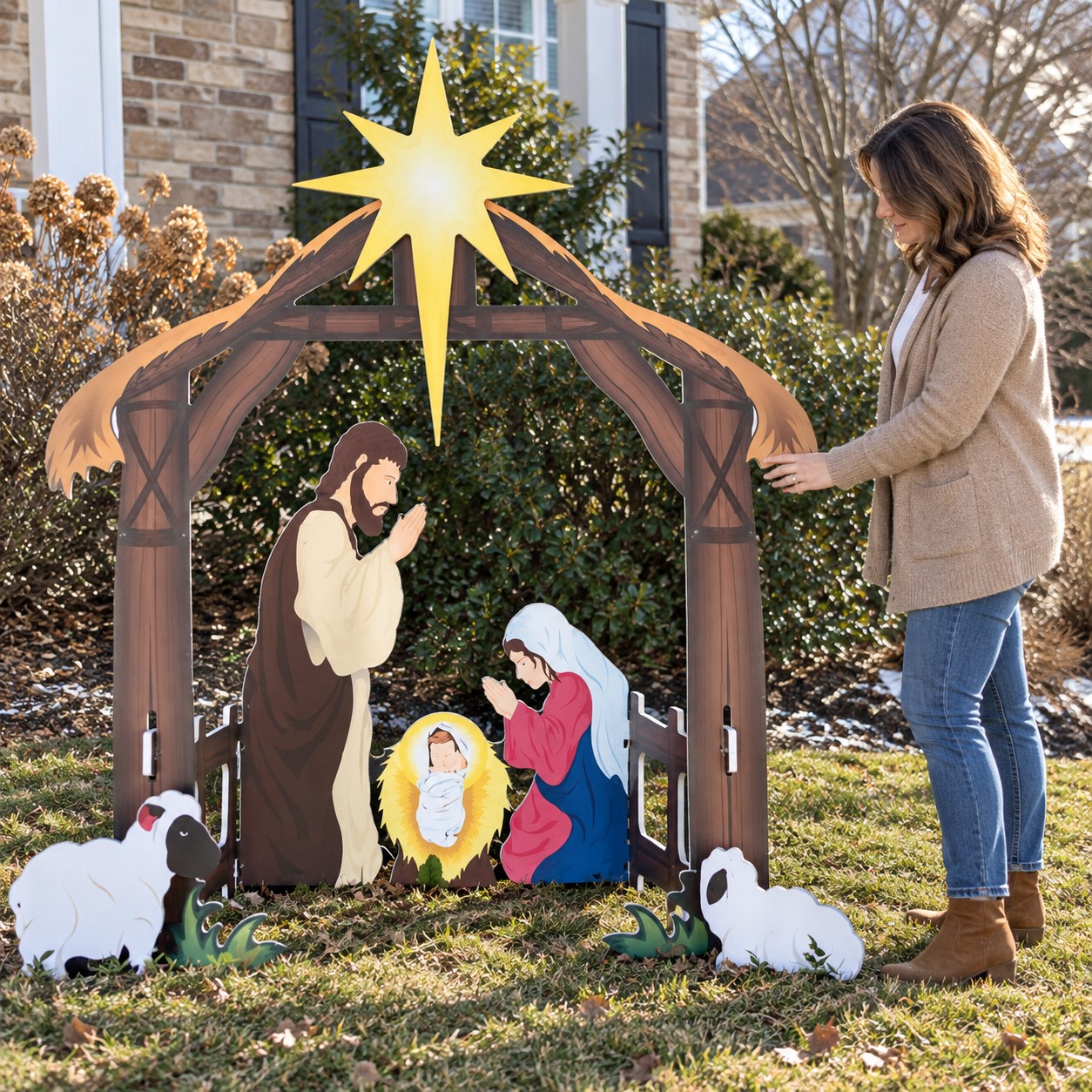 White Nativity Scene Yard Display