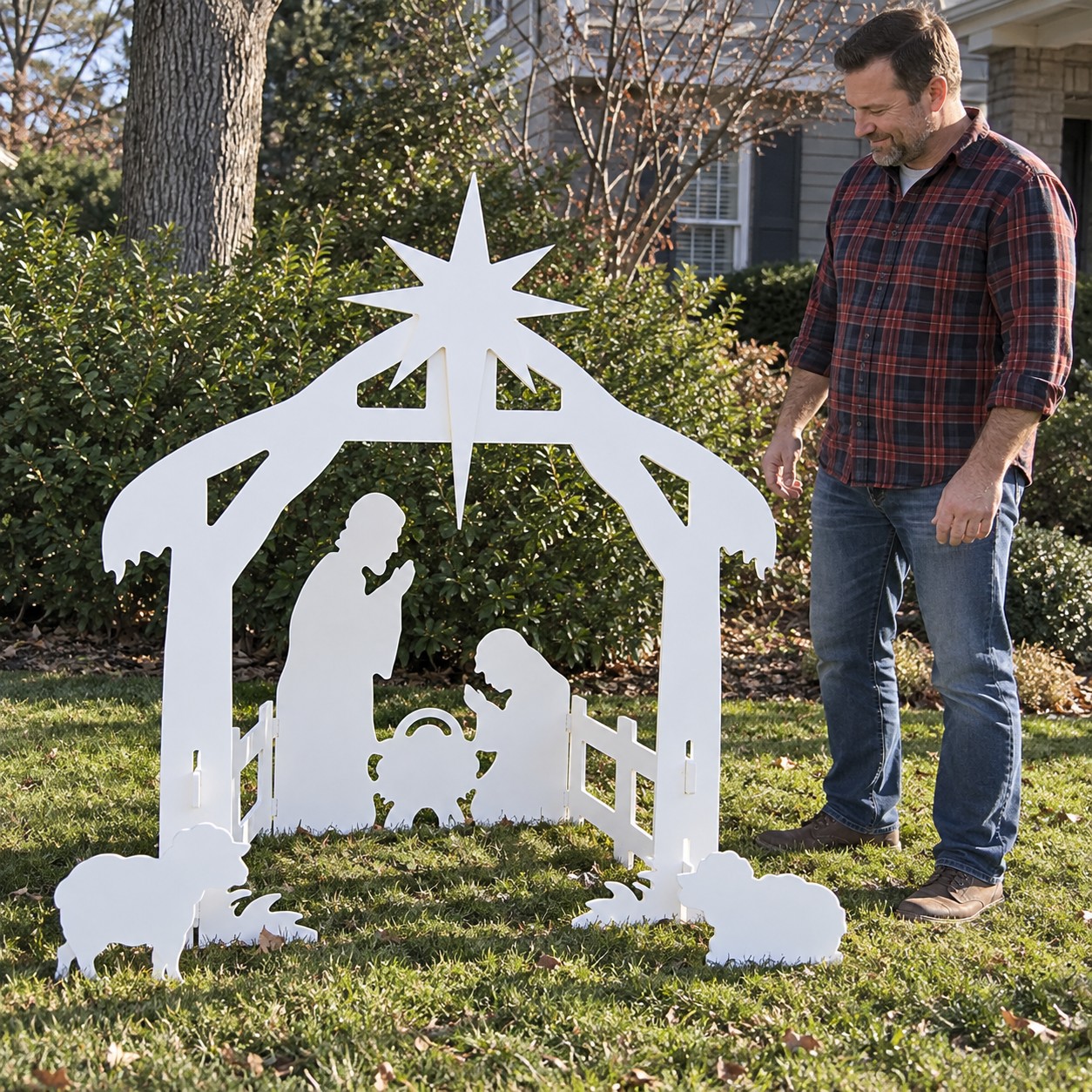 White Nativity Scene Yard Display