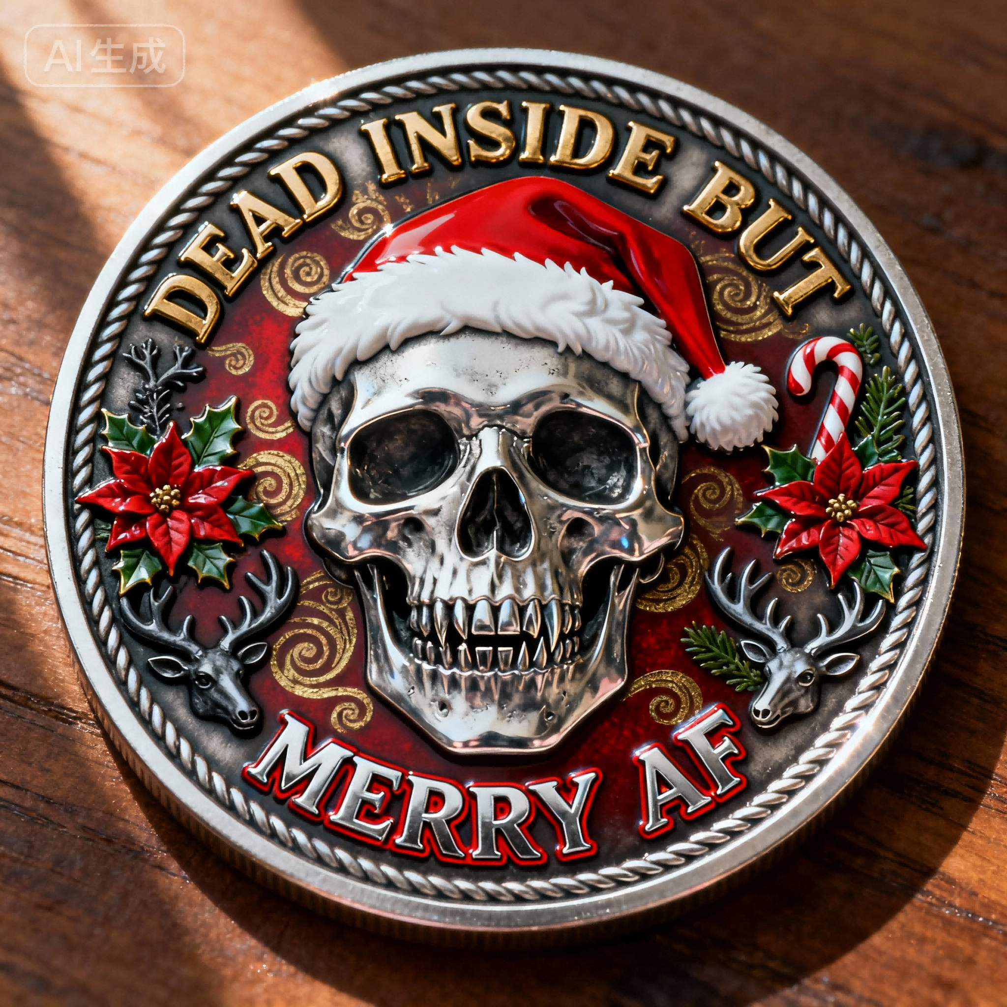 🏅250 Years of America 60% OFF - 🎅💀 “Merry AF” Skeleton Christmas Coin – Dark Humor Holiday Collectible ☕❄️