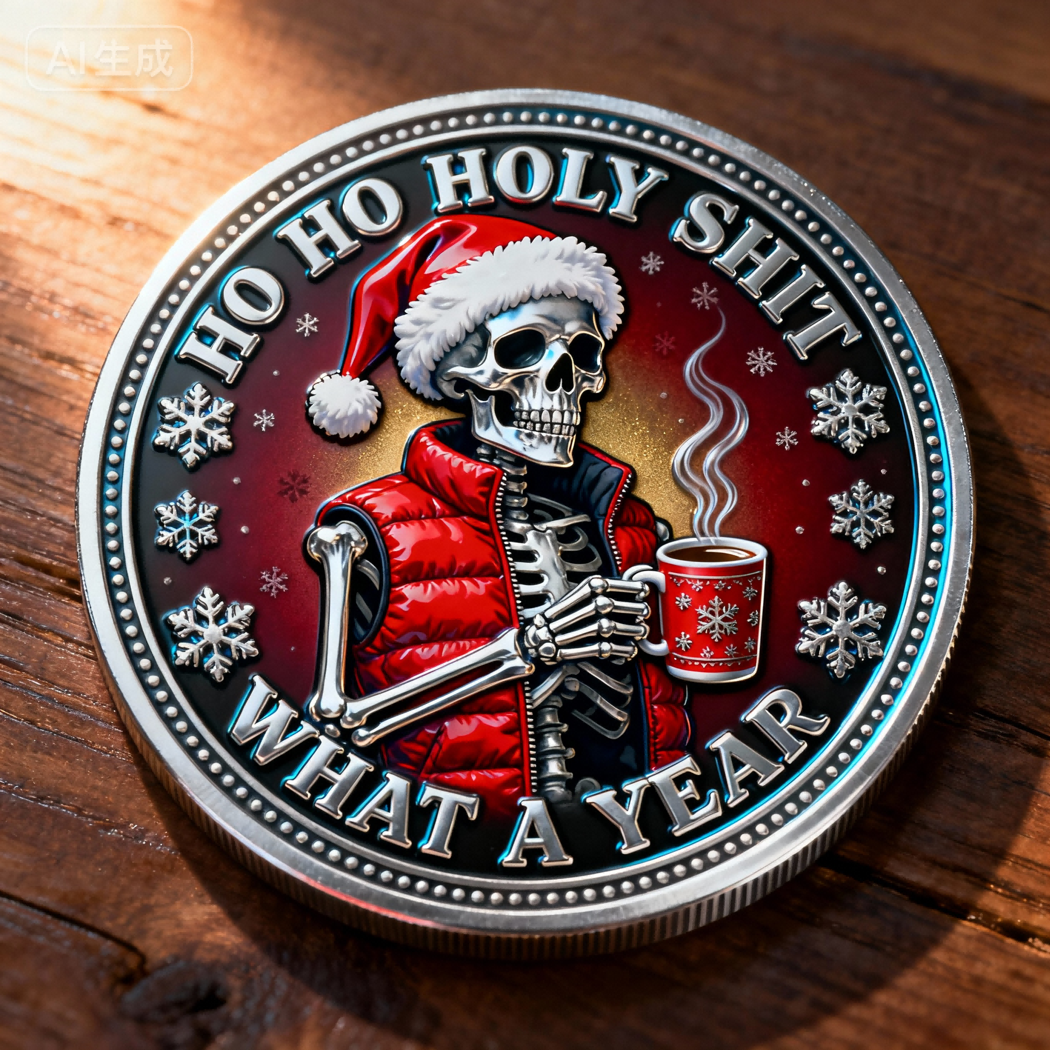 🏅250 Years of America 60% OFF - 🎅💀 “Merry AF” Skeleton Christmas Coin – Dark Humor Holiday Collectible ☕❄️