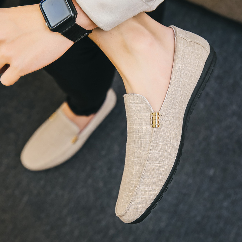Breathable Canvas Loafers Men's Casual Slip-On Shoes, Style Trendy Lazy Shoes For Men