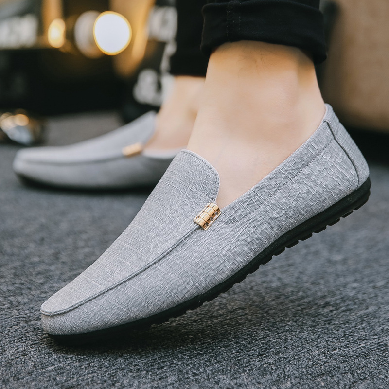 Breathable Canvas Loafers Men's Casual Slip-On Shoes, Style Trendy Lazy Shoes For Men