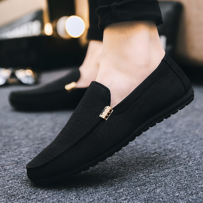 Breathable Canvas Loafers Men's Casual Slip-On Shoes, Style Trendy Lazy Shoes For Men