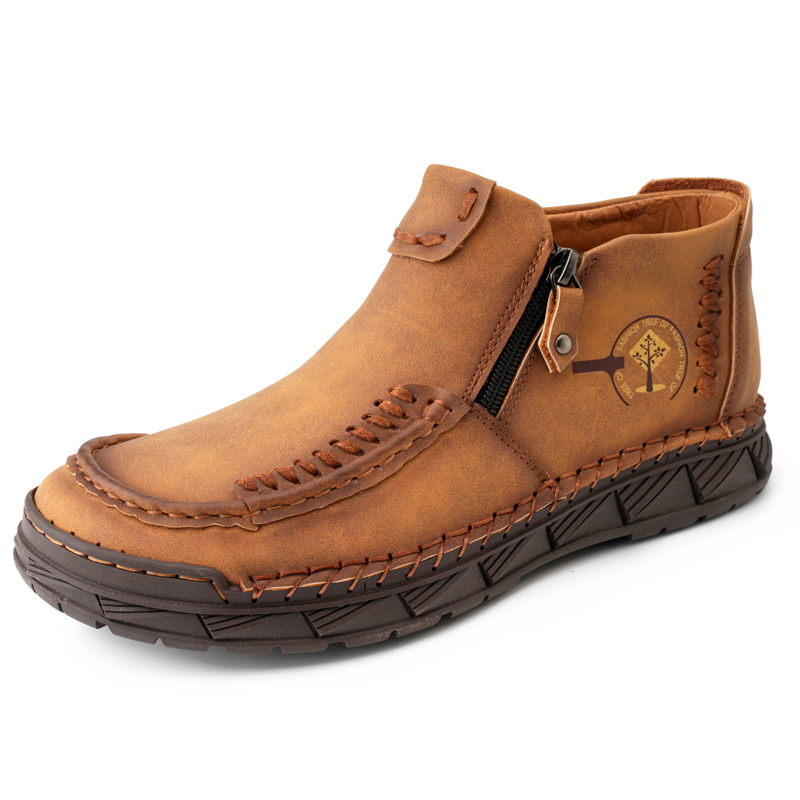 Men's Casual Leather Hand-Stitched Comfortable Non-Slip Slip-On Driving Shoes