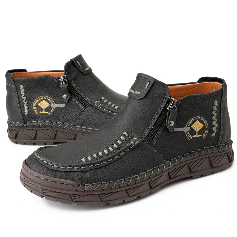 Men's Casual Leather Hand-Stitched Comfortable Non-Slip Slip-On Driving Shoes