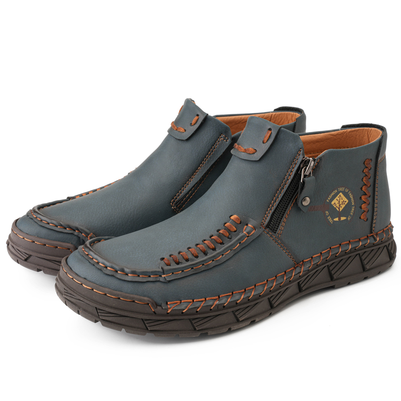 Men's Casual Leather Hand-Stitched Comfortable Non-Slip Slip-On Driving Shoes