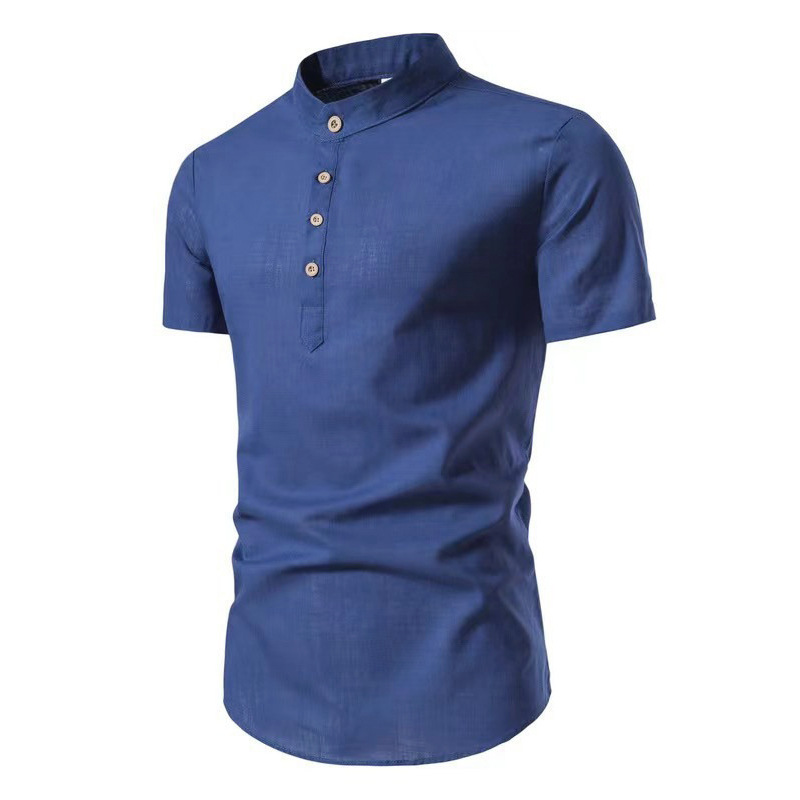 Men's cotton and linen half-open shirt