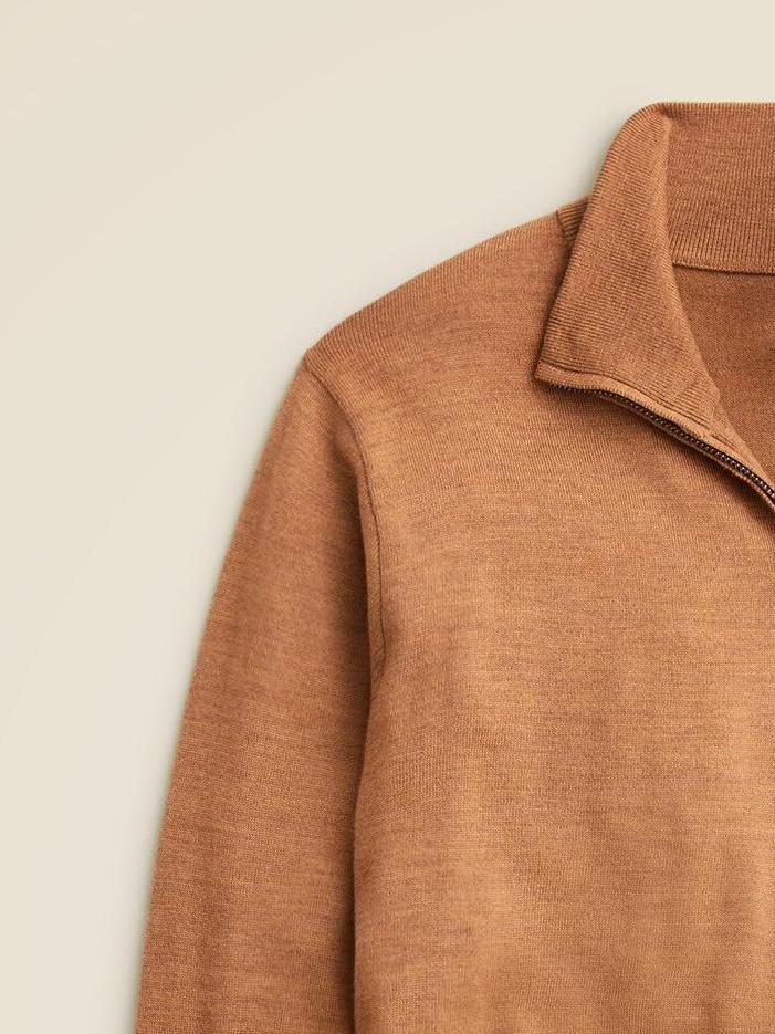 Camel Quarter Zip Knit Sweater