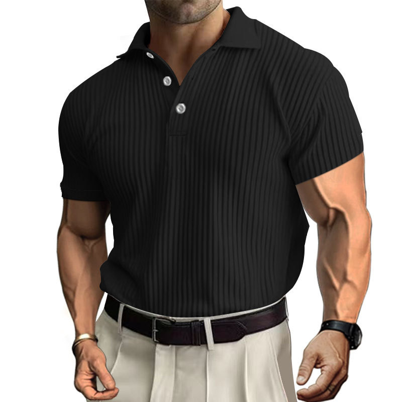 Men's Daily Solid Color Pit Button Lapel Short-sleeved Polo Shirt
