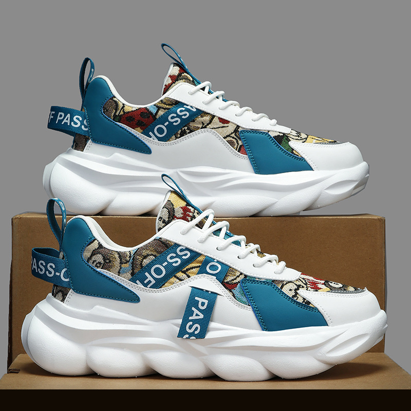 ??Last Day Promotion 70% OFF ??Men's Thick-Soled Height-Increasing Leather Graffiti Patchwork Decor Lace-Up Sports Shoes, Protect your feet with arch support