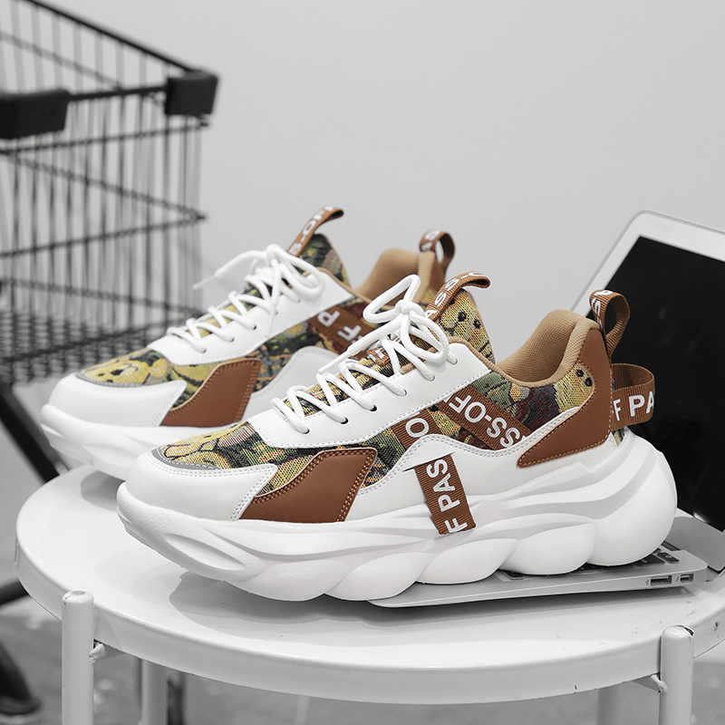 ??Last Day Promotion 70% OFF ??Men's Thick-Soled Height-Increasing Leather Graffiti Patchwork Decor Lace-Up Sports Shoes, Protect your feet with arch support